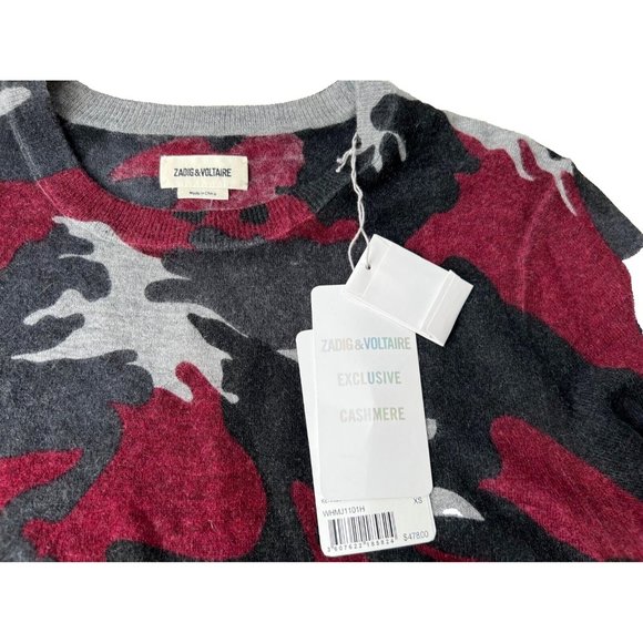 Zadig & Voltaire Cashmere Kennedy Camo Crew Sweater Grey / Red ( XS ) - Picture 3 of 4